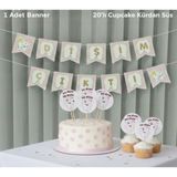 Dişim Çıktı Yazılı Banner-Diş Buğdayı SETI-20LI Ilk Diş Kürdan(Cupcake Süsü) - Pembe
