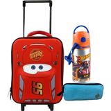 Disney Cars Çekçekli Anaokulu Çantası , Çift Gözlü Kalemlik - Hotwheels Aluminyum Matara Hediye