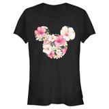 Disney Classic Mickey Silüeti Tropik Desenli Kadın Bisiklet Yaka T-Shirt Siyah M
