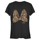 Disney Classics Mickey Leopar Desenli Kurdele Kadın Bisiklet Yaka T-Shirt Siyah S