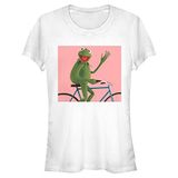 Disney Classics Muppets Bisikletli Kermit Kadın Bisiklet Yaka T-Shirt Beyaz M
