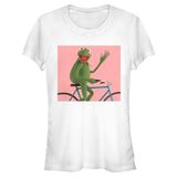 Disney Classics Muppets Bisikletli Kermit Kadın Bisiklet Yaka T-Shirt Beyaz S