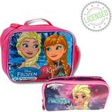 Disney Frozen Lisanslı Beslenme Çantası ve Kalemlik Seti - Elsa & Anna Desenli Kız Çocuk Okul Seti - 25x20x15 - Pembe