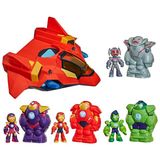 Disney Jr. Series Marvel's Iron Man and his Awesome Friends Ultimate Dev Boyutlu Zırh Iron Jet Oyuncak Seti, 7,6 cm Aksiyon Figürleri, Zırh Kostümleri, Araç