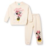 Disney Kız Bebek Lisans Eşofman Takımı Baskılı Bisiklet Yaka Long Sleeve Lastikli - Ekru