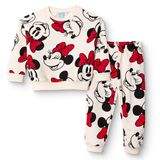 Disney Kız Bebek Lisans Eşofman Takımı Baskılı Bisiklet Yaka Long Sleeve Ribanalı - Ekru