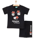 Disney Kız Bebek Lisans Tişört-Pantolon Bisiklet Yaka Short Sleeve Reçme - Siyah