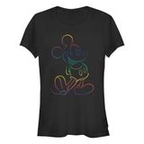 Disney Mickey Mouse Renkli Desenli Kadın Bisiklet Yaka T-Shirt Siyah M