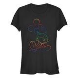 Disney Mickey Mouse Renkli Desenli Kadın Bisiklet Yaka T-Shirt Siyah S