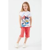 Disney Minnie Mouse Kız Çocuk Kapri Takım - Beyaz - Nar Çiçeği - 7 - 8 Yaş