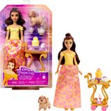Disney Princess Belle Tea Time Moda Bebek ve Oyun Seti, Çay Arabalı, 3 Karakter Arkadaşlar ve Yemek Aksesuarları