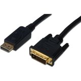 DisplayPort (DP) <-> DVI Kablosu, DP Erkek - DVI (24+1) Erkek, 3 metre, DP 1.1 uyumlu, AWG28,