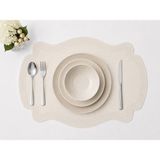 Diva Homelive 6 Kişilik Deri Nakışlı Amerikan Servis 33 x 45 cm & 6 Adet Bardak Altlığı Hediyeli - Ekru