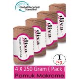 Diva İplik 1 Kg - 4 lü Paket - 3 mm - Koton Makrome Çanta İpliği 222 Camel