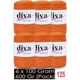 Diva İplik 1,5 mm - 600 Gr - Polyester Makrome Çanta Supla İpi ( 6 lı Paket ) 125 Turuncu