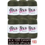 Diva İplik 1,5 mm - 600 Gr - Polyester Makrome Çanta Supla İpi ( 6 lı Paket ) 193 Haki