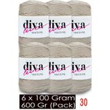Diva İplik 1,5 mm - 600 Gr - Polyester Makrome Çanta Supla İpi ( 6 lı Paket ) 30 Bej