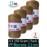 Diva İplik 2,5 mm Polip Makrome ( 1 Kilo ) 44 Sütlü Kahve ( 4 lü Paket )