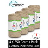 Diva İplik ( 4 x 250 Gr ) - 1 Kg - 2mm - Koton Makrome Çanta İpliği 219 Nohut Rengi
