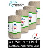 Diva İplik ( 4 x 250 Gr ) - 1 Kg - 2mm - Koton Makrome Çanta İpliği 2305 Bej