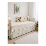 Divanest Püsküllü İskandinav Hemnes Divan Örtüsü Örgü Pike, Yatak Örtüsü Ekru