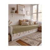 Divanest Püsküllü İskandinav Hemnes Divan Örtüsü Petek Pike Yeşil, Yatak Örtüsü