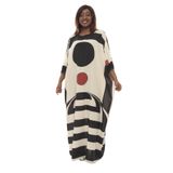 Divatti-etnik desenli bayan kaftan standart büyük beden kimono elbise kadın rahat maksi çizgili tunik plaj elbisesi çok renkli uzun abaya (beyaz-siyah)