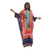 Divatti-etnik desenli bayan kaftan standart büyük beden kimono elbise kadın rahat maksi tunik plaj elbisesi geometrik desenli çok renkli uzun abaya (karışık)