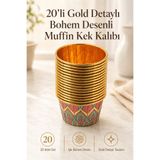 DİVAYS 20’li Gold Detaylı Bohem Desenli Muffin Cupcake Kağıt Kek Kalıbı