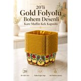 DİVAYS 20'li Gold Folyolu Bohem Desenli Kare Muffin Kek Kapsülü Kalın Kağıt