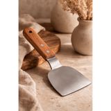 DİVAYS Ahşap Saplı Paslanmaz Çelik Spatula 24 cm – Izgara, Burger, Pizza Çok Amaçlı Mutfak Spatulası