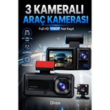 Divex 1080P HD 3 Kameralı Araç Kamerası - Ön, Arka ve İç Kayıt Yapan Gece Görüşlü Yol ve Park Kamerası