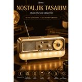 Divex Bluetooth 5.4 Nostaljik Radyo Hoparlör LED Gece Lambalı FM/AM/SW USB TF Kart AUX Şarjlı Müzik Çalar