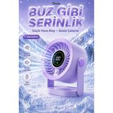 Divex Buz Etkili Masaüstü Vantilatör - Dijital Göstergeli, USB Şarjlı, Güçlü Hava Akışlı Sessiz Fan - Mor