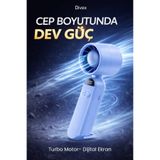 Divex Dijital Ekranlı Taşınılabilir Şarjlı Mini El Fanı Turbo Üflemeli Vantilatör 5 Kademe Hız Ayarı