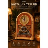 Divex Retro Nostaljik Ahşap Bluetooth Radyo ve Hoparlör Saatli FM/AM/SW USB TF Kart Destekli Müzik Çalar