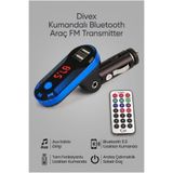 Divex Sarjlı Aux Mp3 Medya Girişli Araç İçi Kumandalı Bluetooth Çakmaklık Ve FM Radyolu Transmitter - Mavi
