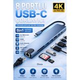 Divex Type-C 8’i 1 Arada Çoklayıcı Hub | HDMI 4K, Ethernet, SD Kart, USB Çoklu Dönüştürücü