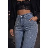 Diviny Kadın Taş Detay Straight Fit Kar Yıkama Trend Tasarım Jean Pantolon