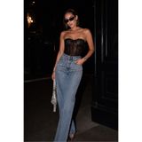 Diviny Kadın Taş Detay Tasarım Kar Yıkama Mavi Yüksek Bel Trend Palazzo Jean Pantolon