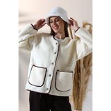 DİVİSTA Kadın Beyaz Peluş Welsoft Cepli %100 Polyester Hırka