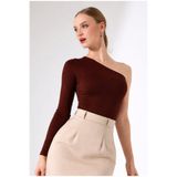 DİVİSTA Kadın Kahverengi Tek Omuz Uzun Kollu Kadın Bluz