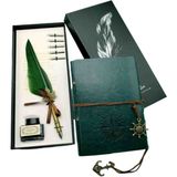 Divit Hokka Hat Sanatı Seti - Eskitme Sayfa ve Deri Kapaklı Defter, Kaligrafi & Osmanlı Tarzı Yazı Takımı, Özel Hediye Konsept Premium Seri - Amsterdam Yeşili