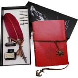 Divit Hokka Hat Sanatı Seti - Eskitme Sayfa ve Deri Kapaklı Defter, Kaligrafi & Osmanlı Tarzı Yazı Takımı, Özel Hediye Konsept Premium Seri - Antik Kırmızı