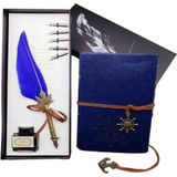 Divit Hokka Hat Sanatı Seti - Eskitme Sayfa ve Deri Kapaklı Defter, Kaligrafi & Osmanlı Tarzı Yazı Takımı, Özel Hediye Konsept Premium Seri - Antik Mavi