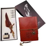 Divit Hokka Hat Sanatı Seti - Eskitme Sayfa ve Deri Kapaklı Defter, Kaligrafi & Osmanlı Tarzı Yazı Takımı, Özel Hediye Konsept Premium Seri - Kahverengi