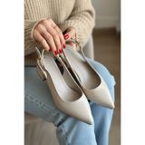 DİVOLYA Aylov Bej Kırışık Rugan (4 cm Topuk Boyu ) Sivri Burun Topuklu Babet Ayakkabı