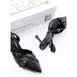 DİVOLYA Siyah ( 8 CM TOPUKLU ) Sivri Burun Kapalı Tokalı Arkası Açık Stiletto Ayakkabı Pony
