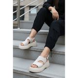 Divolya Zango Bej Süet Platform ( 6 cm Topuklu ) Yuvarlak Burun Günlük Sandalet - Bej - Süet