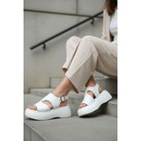 DİVOLYA Zango Beyaz Platform ( 6 Cm Topuklu ) Yuvarlak Burun Günlük Sandalet